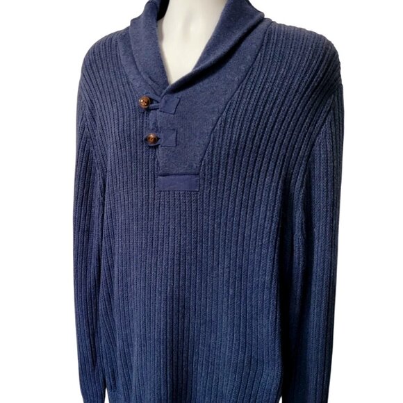 Duluth Trading Co Men's Brigadier Shawl Collar Sweater L Tall Blue Preppy - Picture 8 of 15